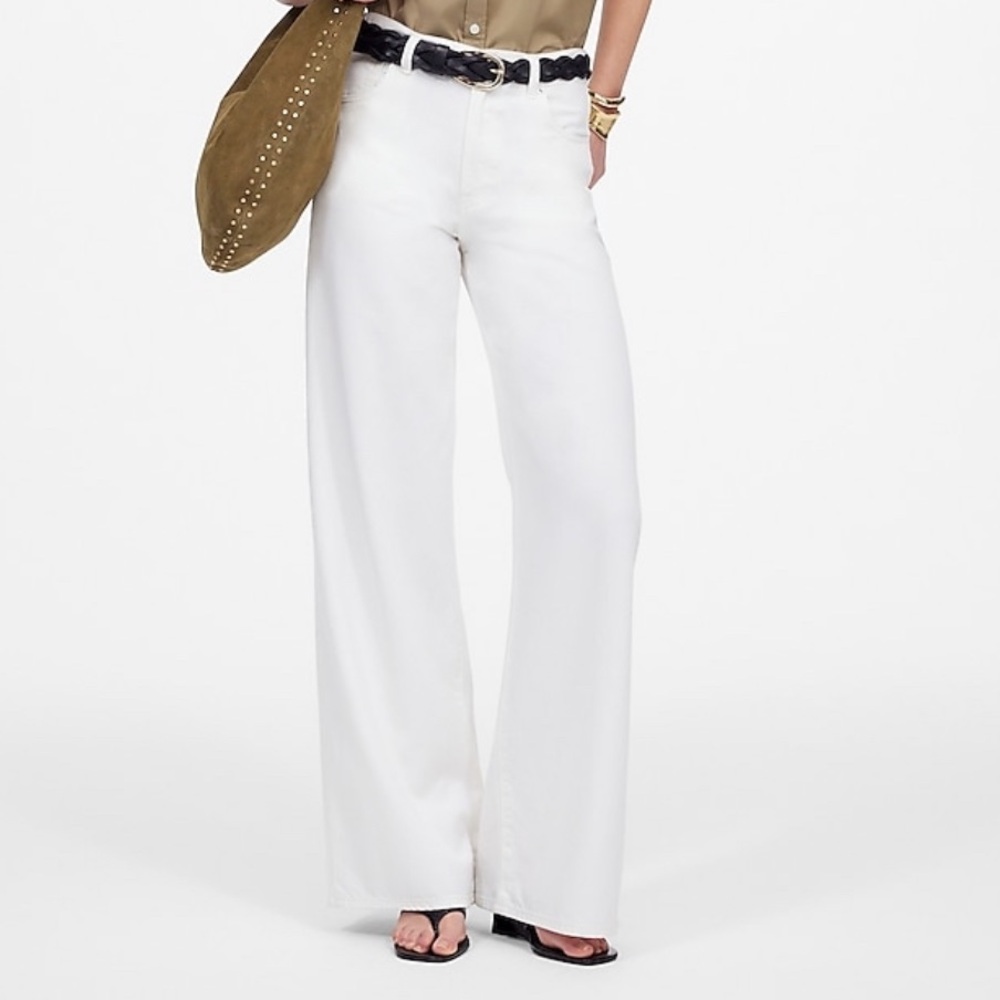 Petite super wide leg jeans in tile white airy denim